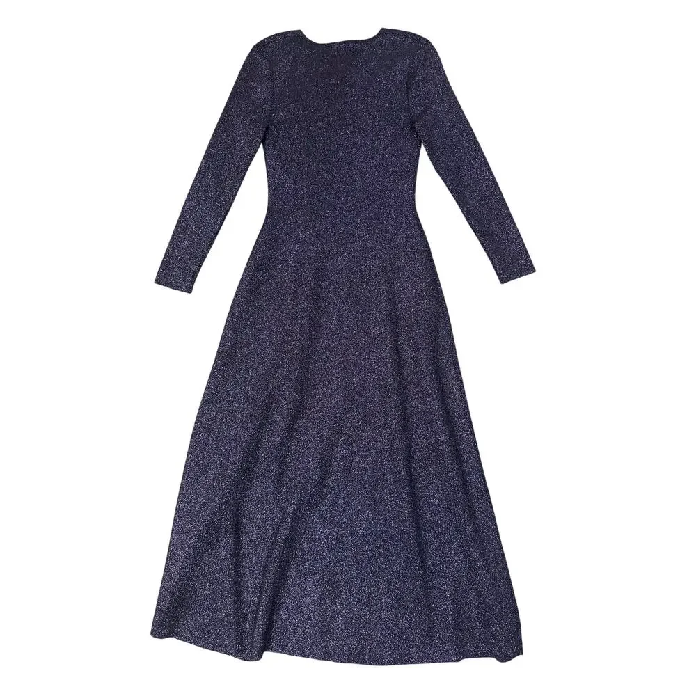 A.L.C. Midi Dress Knit Long Sleeve V-Neck Purple Metallic New - Picture 5 of 5